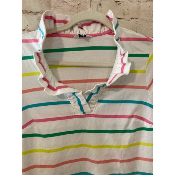 Crown & Ivy Shirt Women's Petite Medium Multicolor Rainbow Striped Ruffle V Neck - Picture 6 of 13